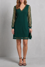 Maeine | Mini Dress with Sheer Sparkle Sleeves