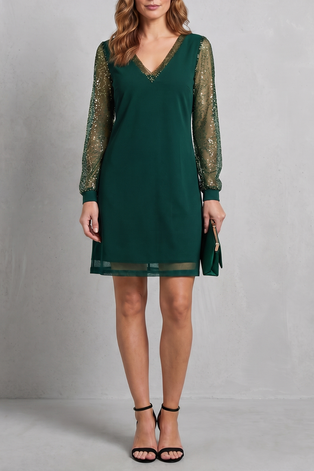 Maeine | Mini Dress with Sheer Sparkle Sleeves