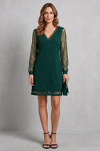 Maeine | Mini Dress with Sheer Sparkle Sleeves