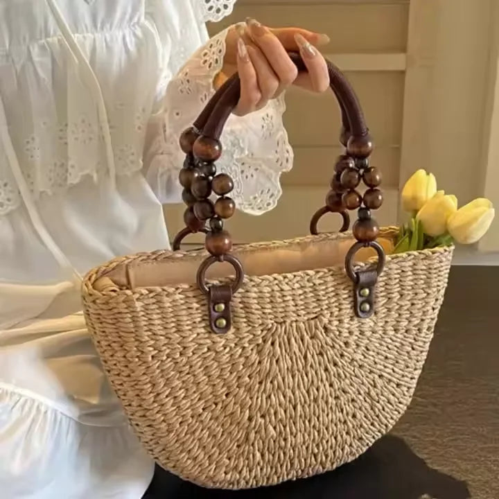 Greta™ | Wooden Bead Handle Tote
