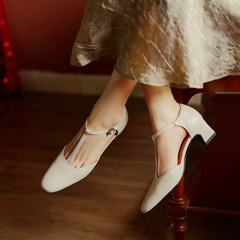 Marora | T-Strap Leather Mary Jane Block Heels