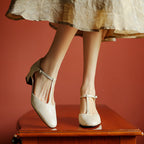 Marora | T-Strap Leather Mary Jane Block Heels