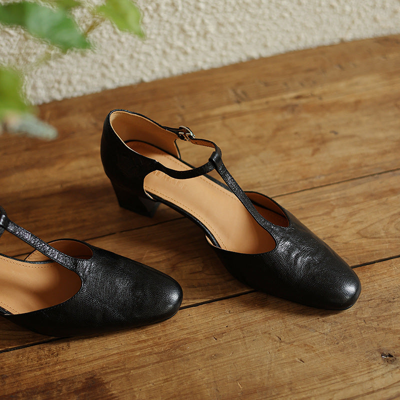 Marora | T-Strap Leather Mary Jane Block Heels