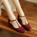 Marora | T-Strap Leather Mary Jane Block Heels