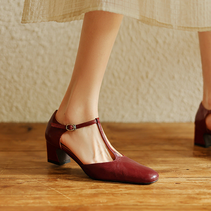 Marora | T-Strap Leather Mary Jane Block Heels