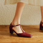 Marora | T-Strap Leather Mary Jane Block Heels