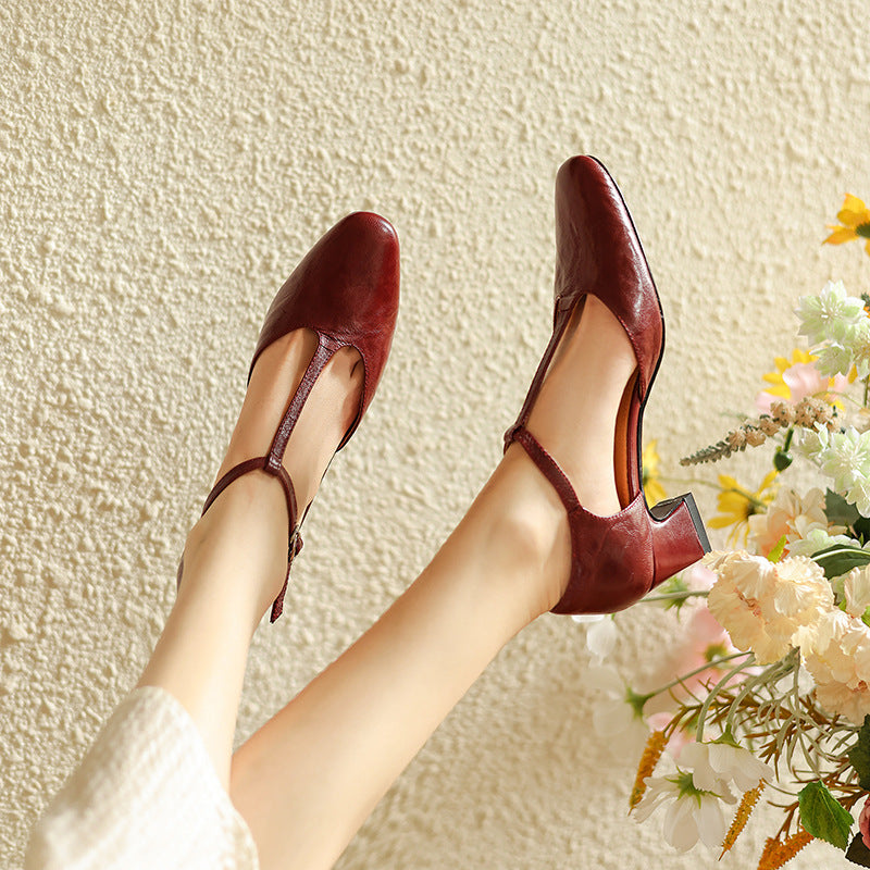 Marora | T-Strap Leather Mary Jane Block Heels