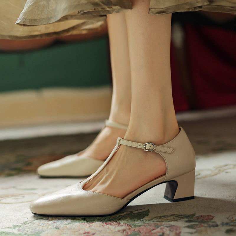 Marora | T-Strap Leather Mary Jane Block Heels