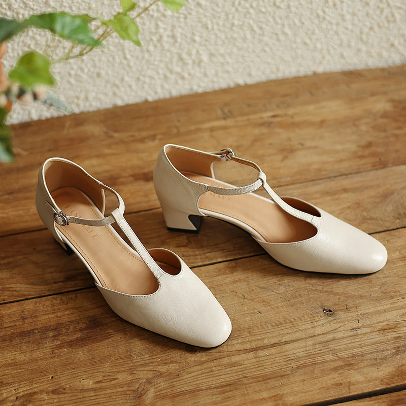 Marora | T-Strap Leather Mary Jane Block Heels
