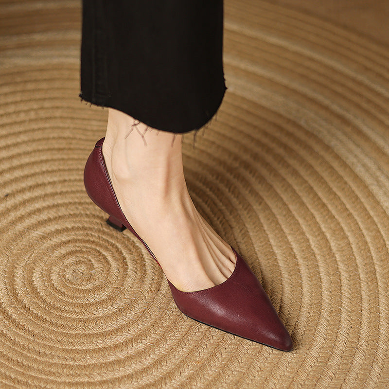 Mirina | Pointed Leather Kitten Heel Pumps