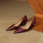Mirina | Pointed Leather Kitten Heel Pumps