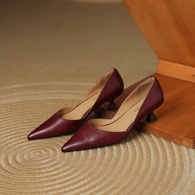 Mirina | Pointed Leather Kitten Heel Pumps