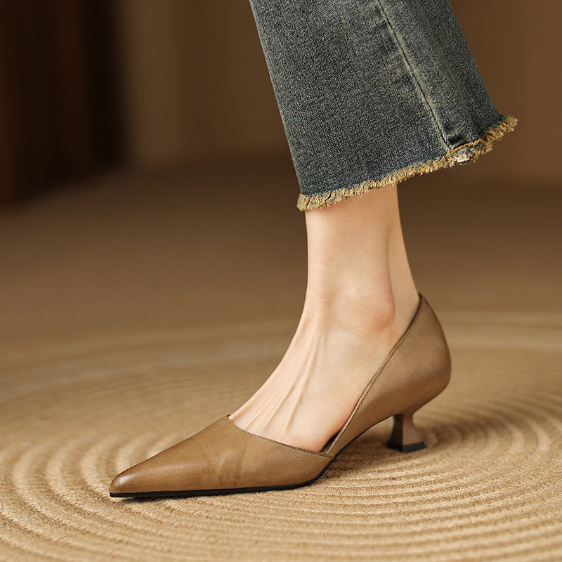 Mirina | Pointed Leather Kitten Heel Pumps