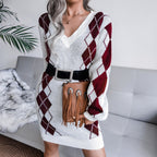 Nelara | Printed V-Neck Knit Sweater Dress