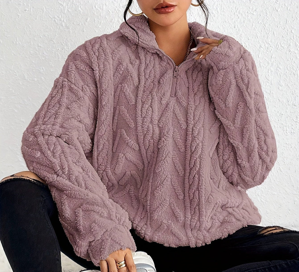 Nelelle | Textured Half-Zip Hooded Sweater