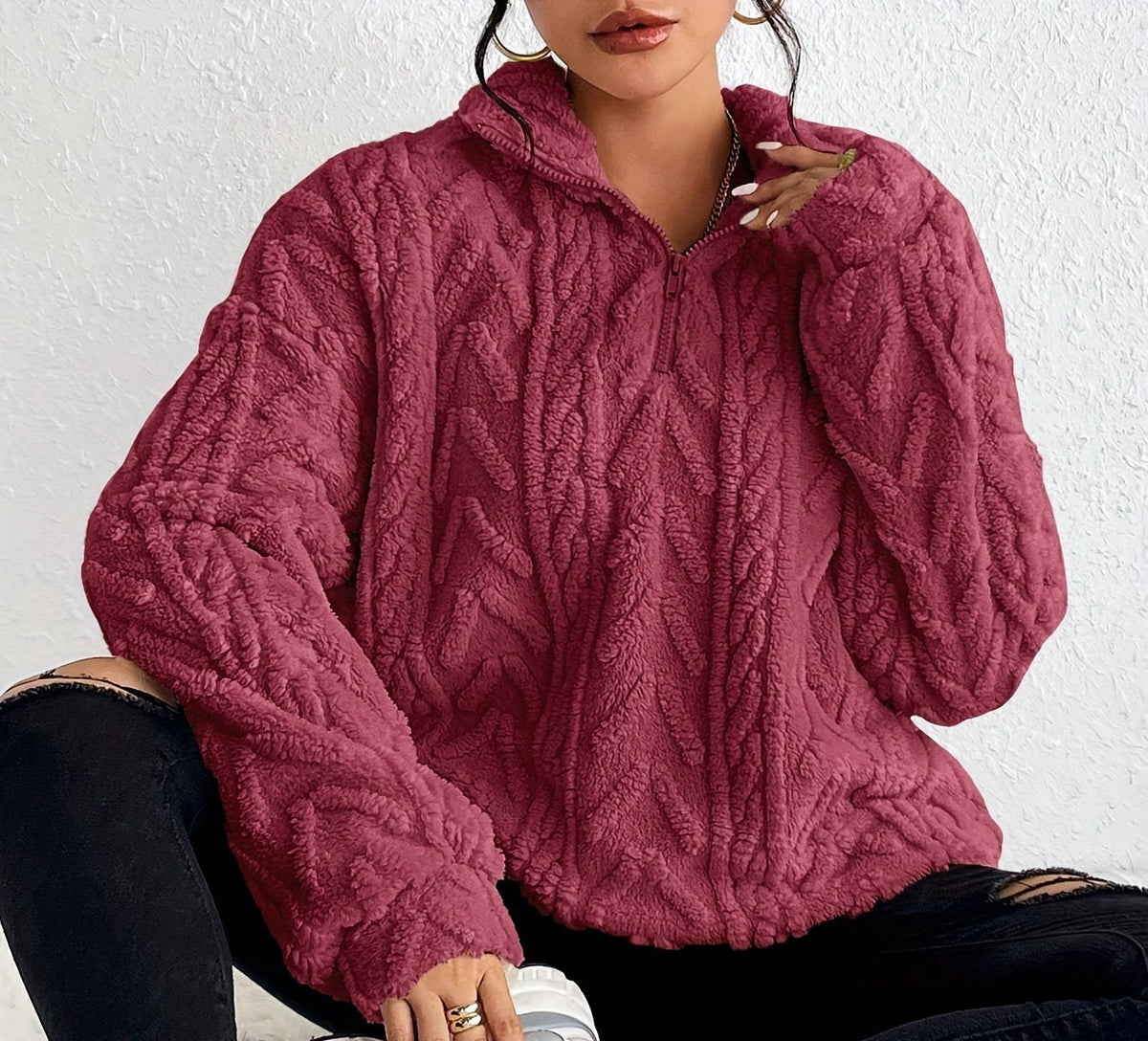 Nelelle | Textured Half-Zip Hooded Sweater