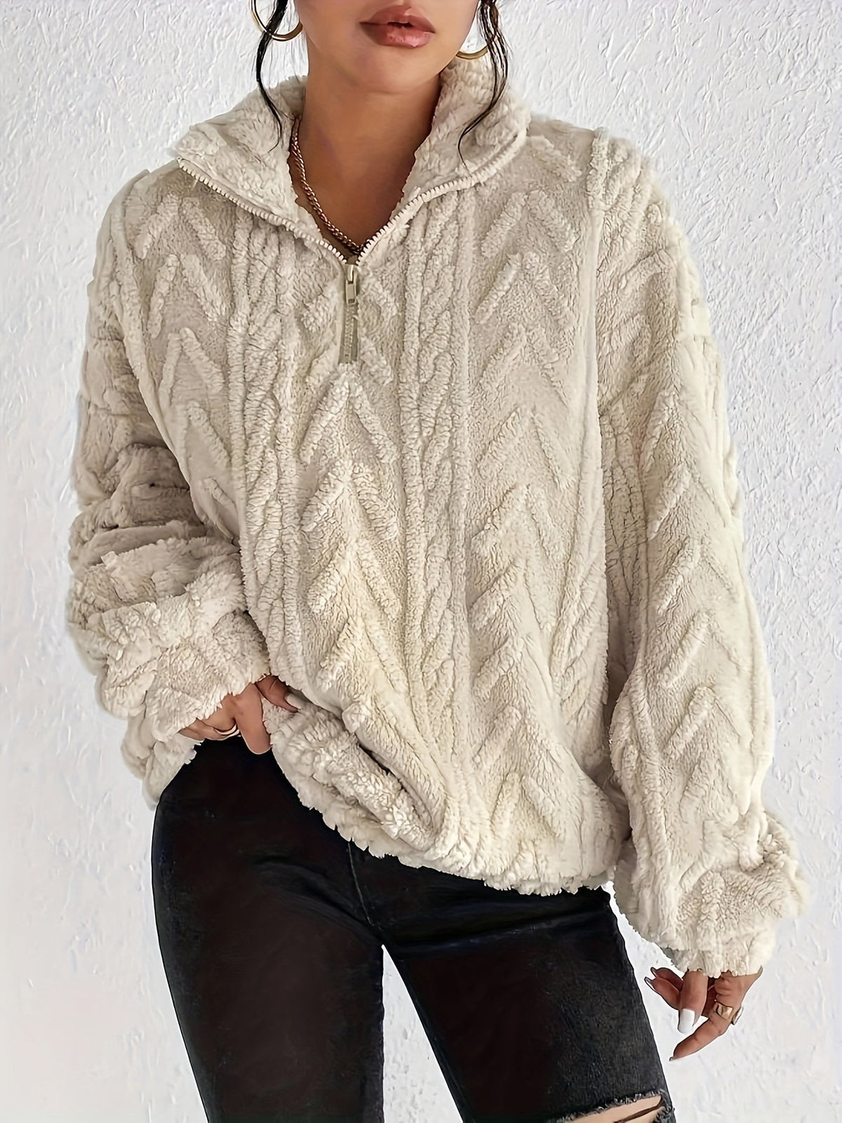 Nelelle | Textured Half-Zip Hooded Sweater