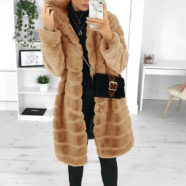 Nelenne | Hooded Long Faux Fur Coat