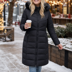 Nelisse | Longline Puffer Coat with Fur Trim Hood