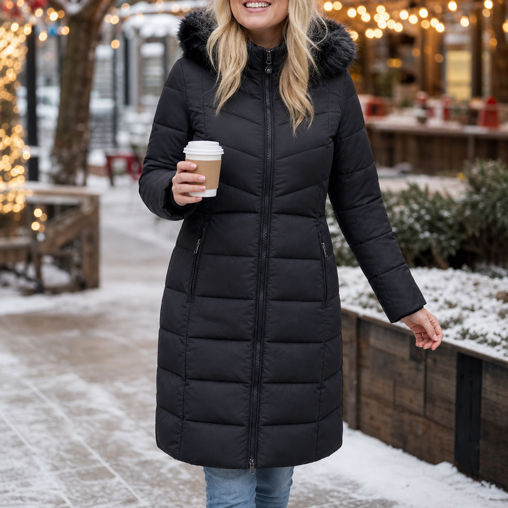Nelisse | Longline Puffer Coat with Fur Trim Hood