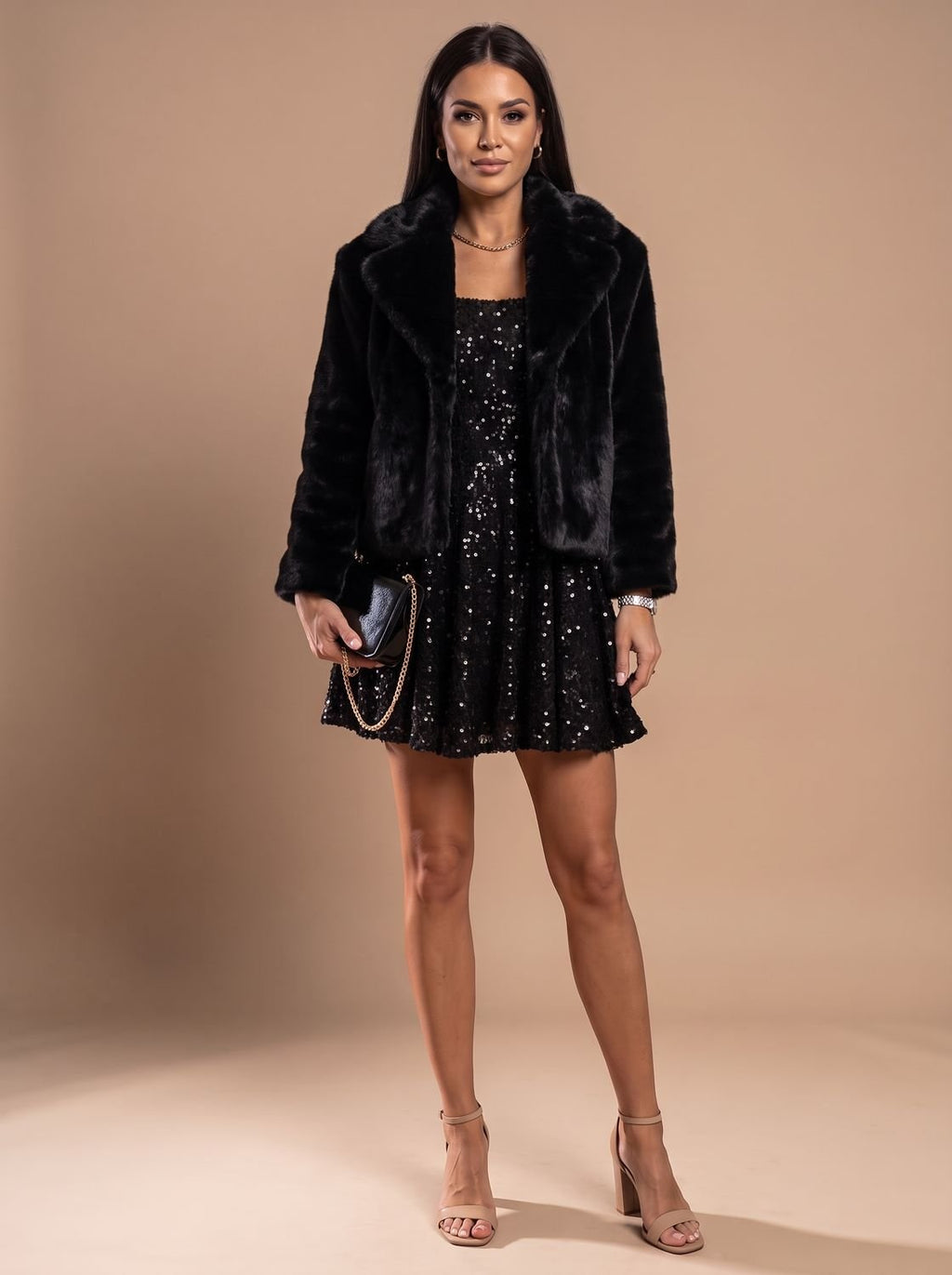 Noranne | Black Sequin Balloon Sleeve Mini Dress