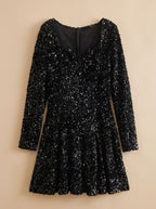 Noranne | Black Sequin Balloon Sleeve Mini Dress