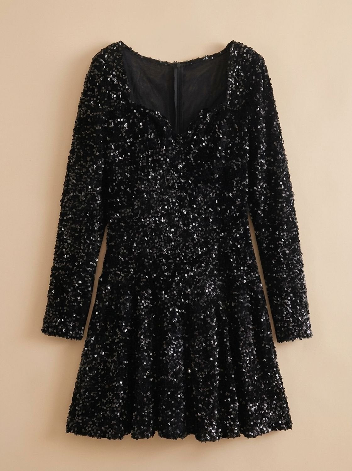 Noranne | Black Sequin Balloon Sleeve Mini Dress