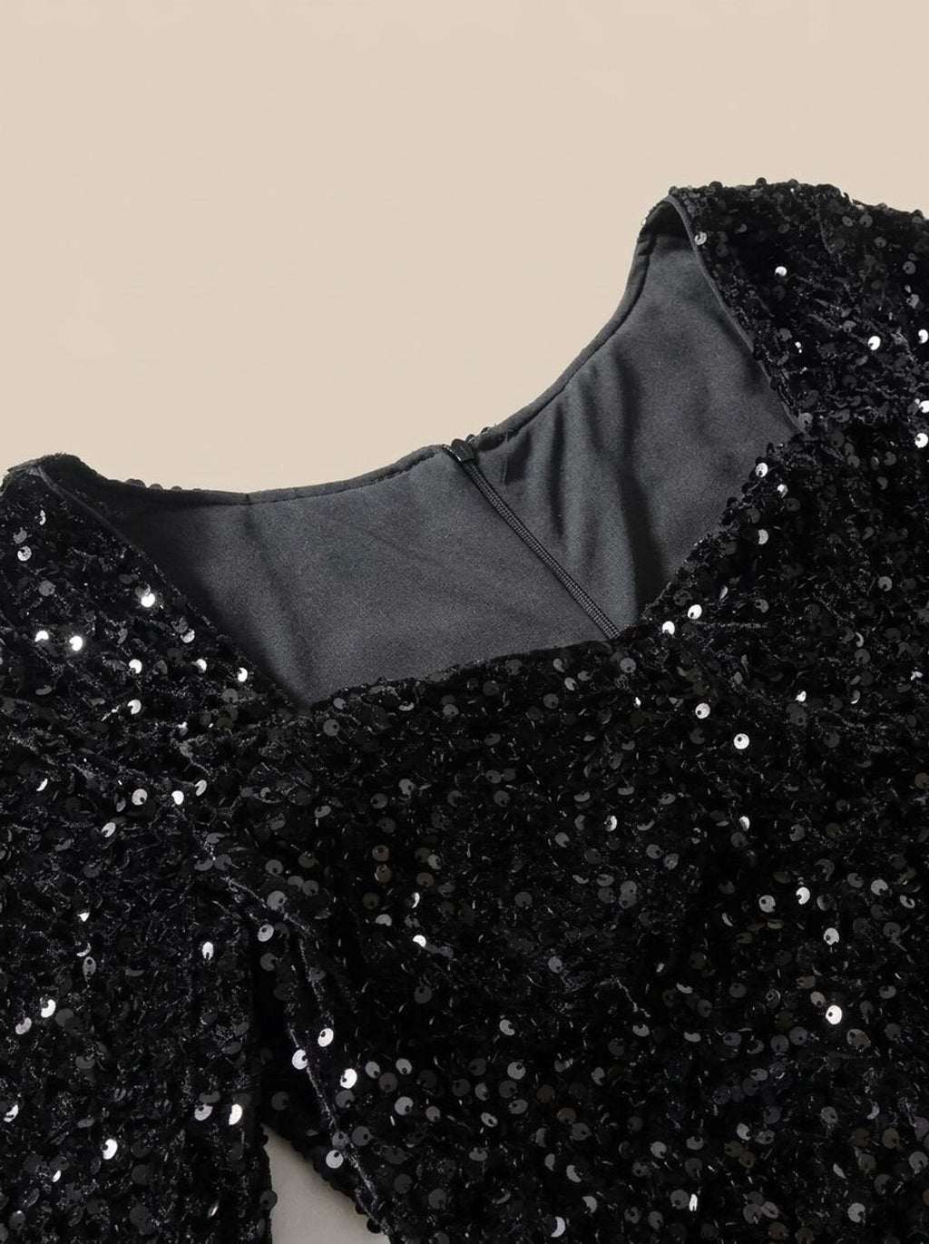 Noranne | Black Sequin Balloon Sleeve Mini Dress
