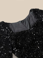 Noranne | Black Sequin Balloon Sleeve Mini Dress