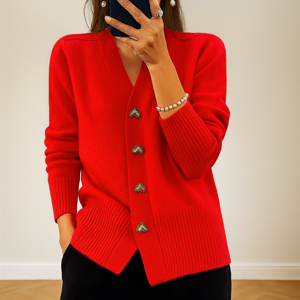 Norelle | V-Neck Cardigan with Heart Buttons