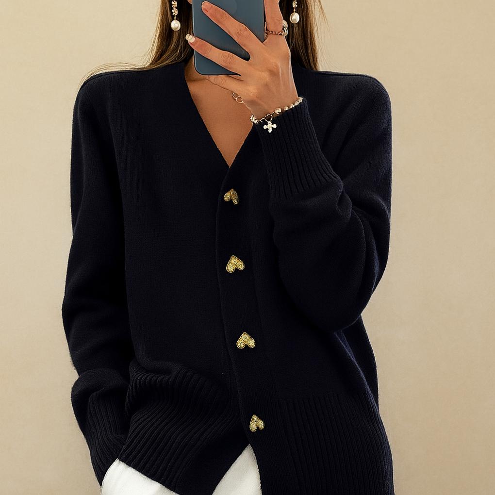 Norelle | V-Neck Cardigan with Heart Buttons