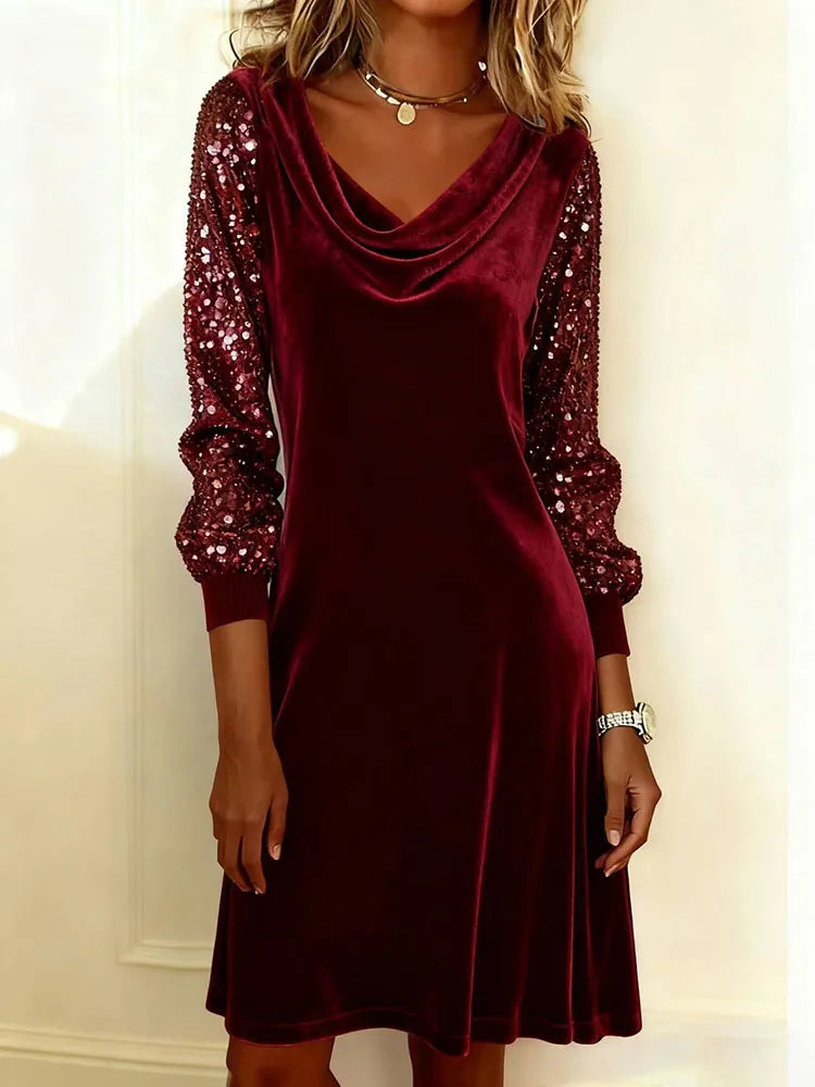 Norenne | Velvet Party Dress with Sequin Sleeves