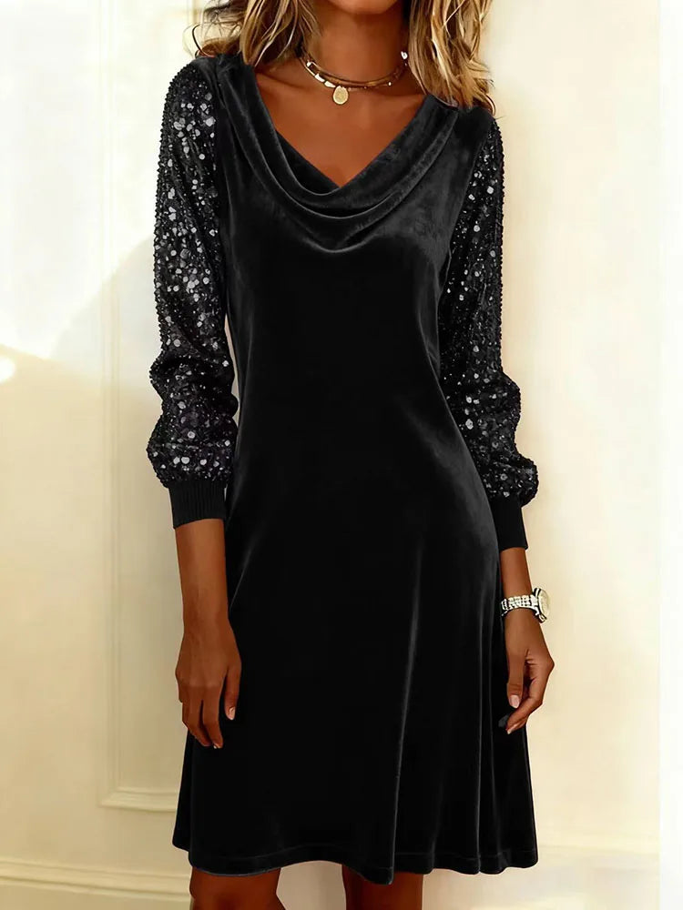 Norenne | Velvet Party Dress with Sequin Sleeves