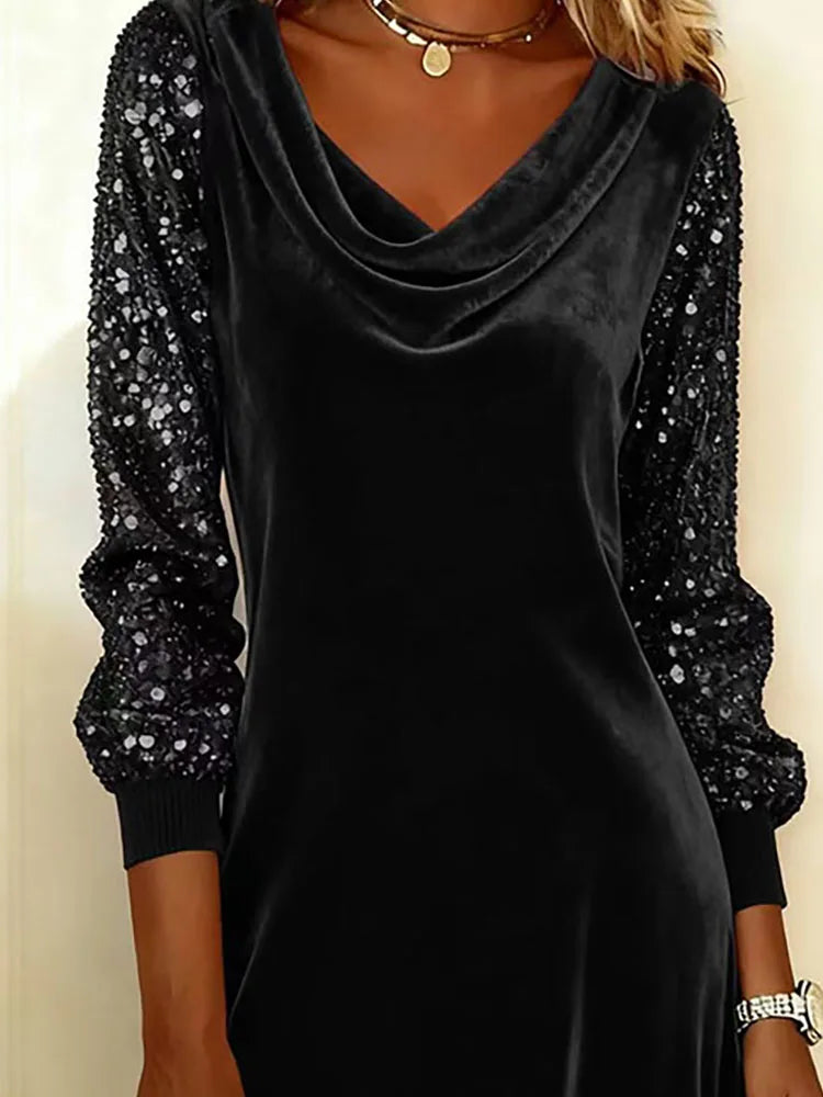 Norenne | Velvet Party Dress with Sequin Sleeves