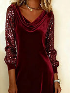 Norenne | Velvet Party Dress with Sequin Sleeves