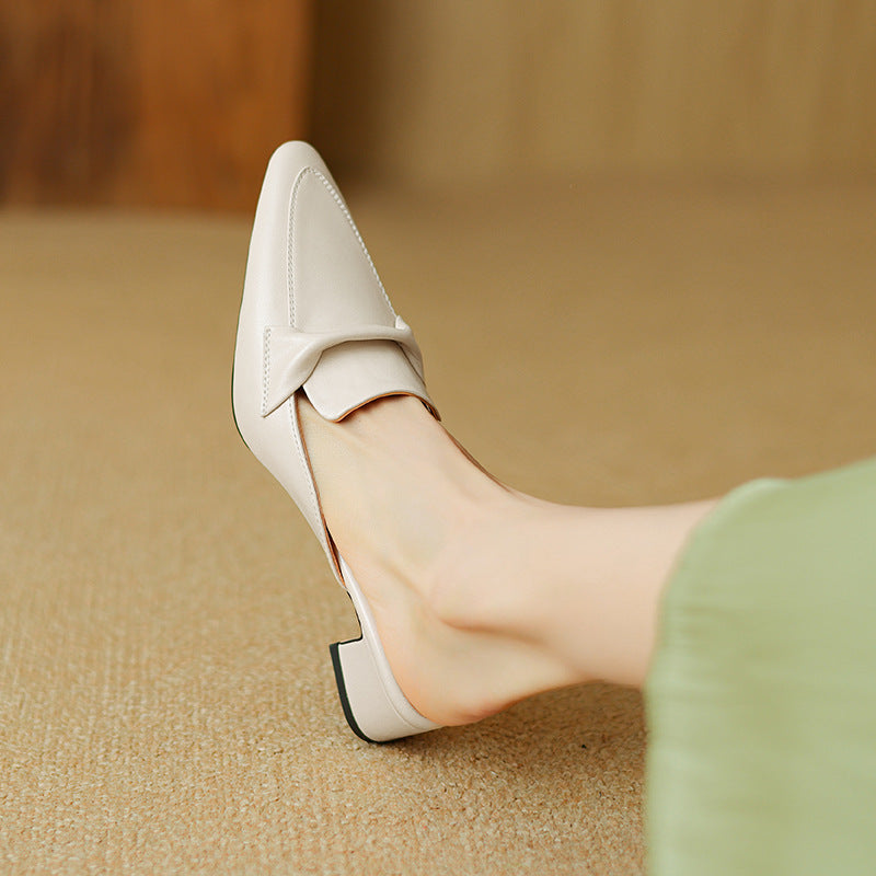 Norine | Pointed Leather Mules with Folded Vamp