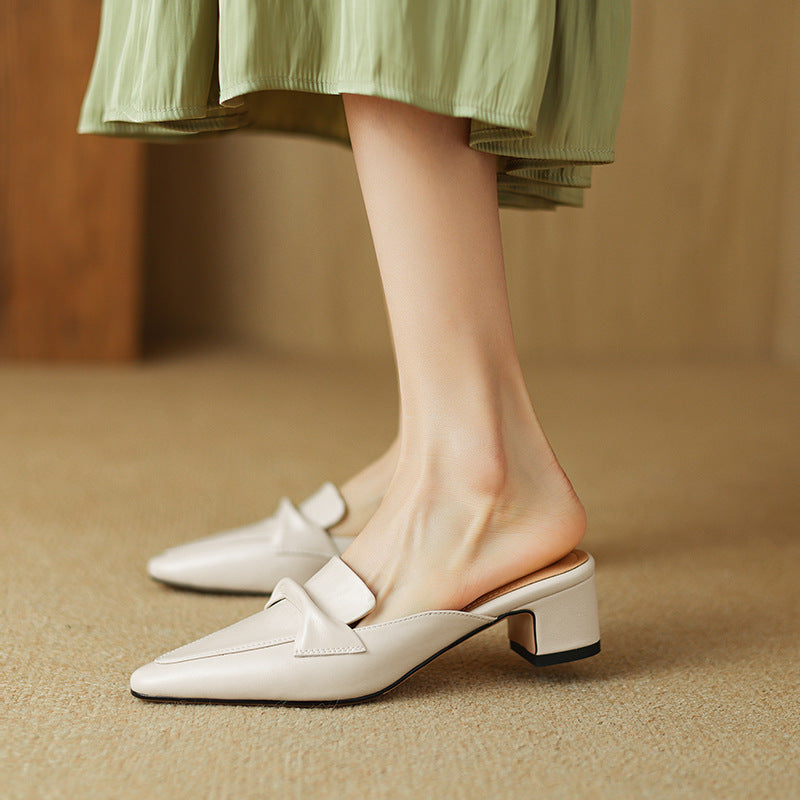 Norine | Pointed Leather Mules with Folded Vamp