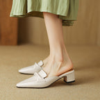 Norine | Pointed Leather Mules with Folded Vamp