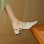 Norine | Pointed Leather Mules with Folded Vamp