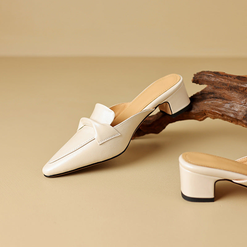 Norine | Pointed Leather Mules with Folded Vamp