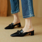 Norine | Pointed Leather Mules with Folded Vamp