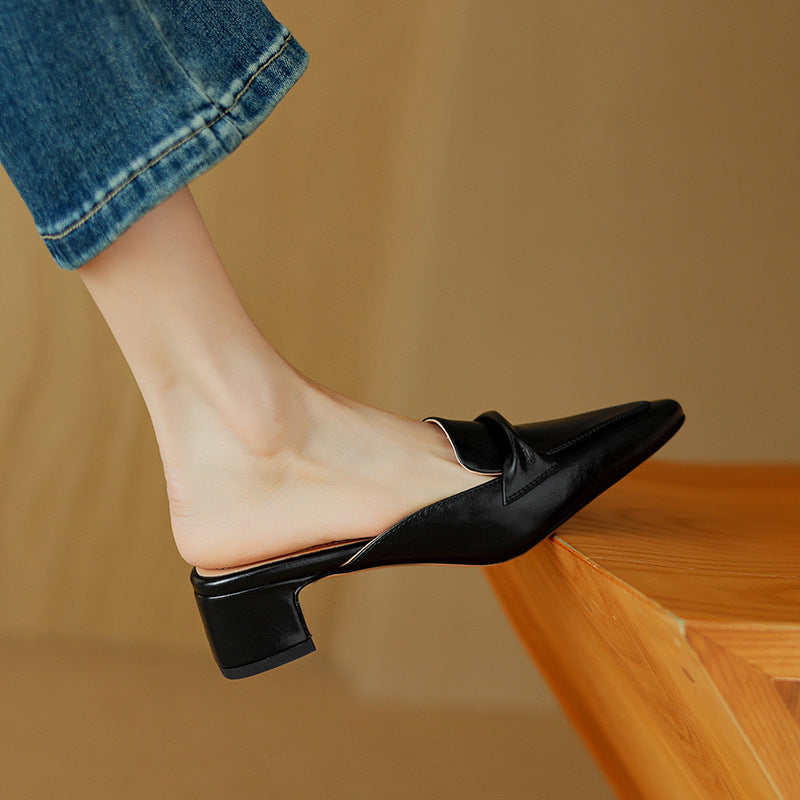 Norine | Pointed Leather Mules with Folded Vamp