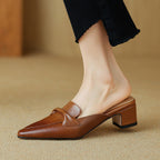 Norine | Pointed Leather Mules with Folded Vamp
