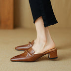 Norine | Pointed Leather Mules with Folded Vamp