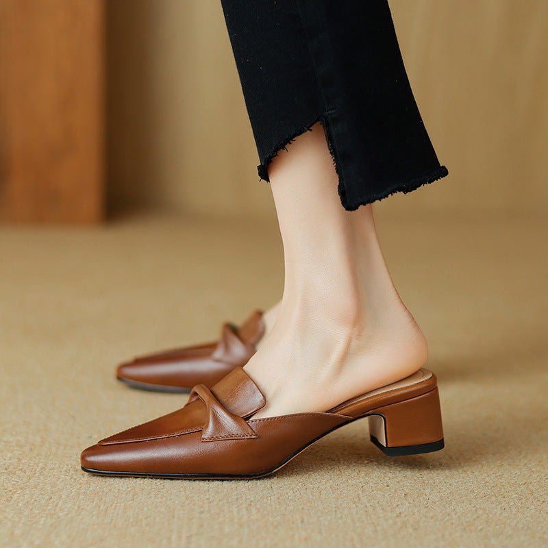 Norine | Pointed Leather Mules with Folded Vamp