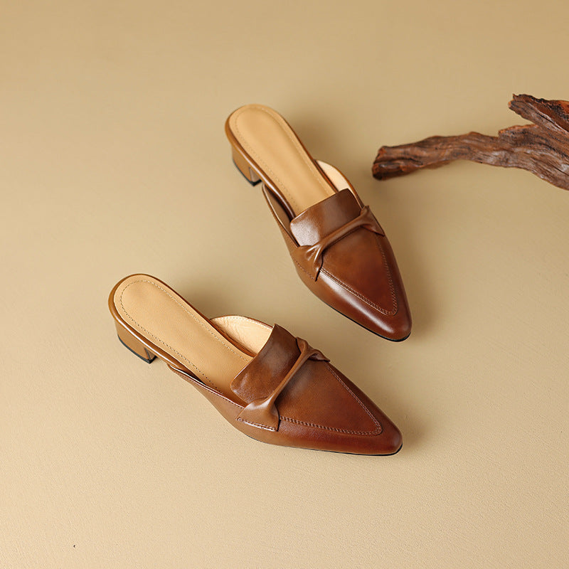 Norine | Pointed Leather Mules with Folded Vamp