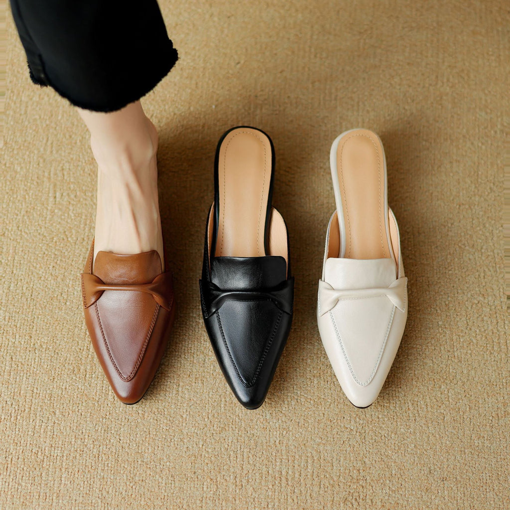 Norine | Pointed Leather Mules with Folded Vamp