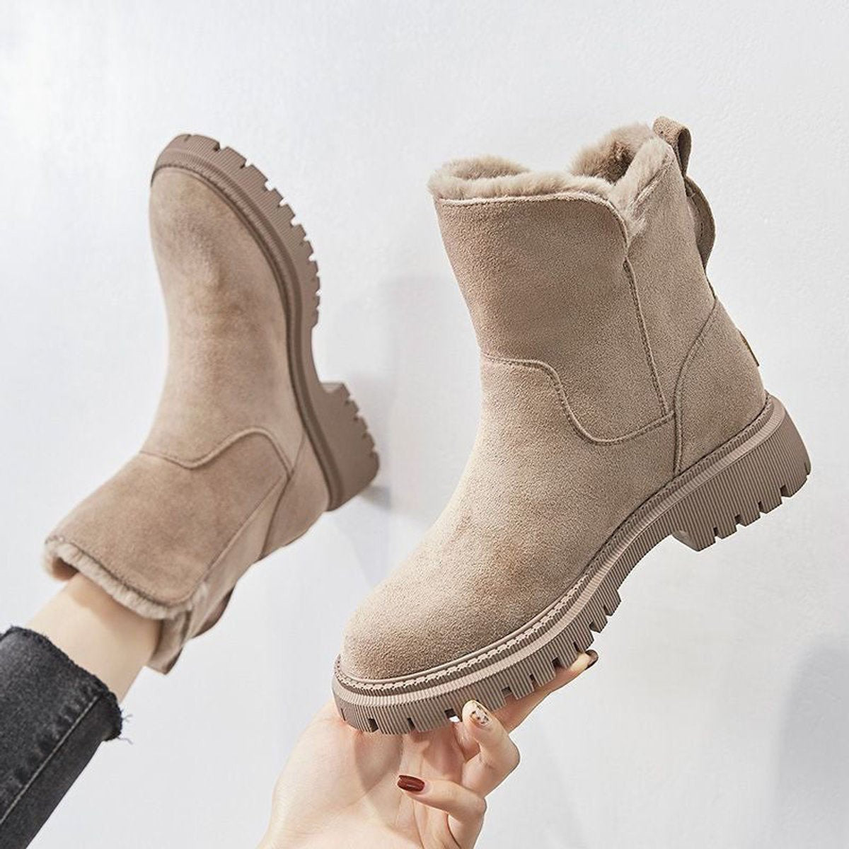 Norisse | Fleece Lined Platform Ankle Boots Faux Suede