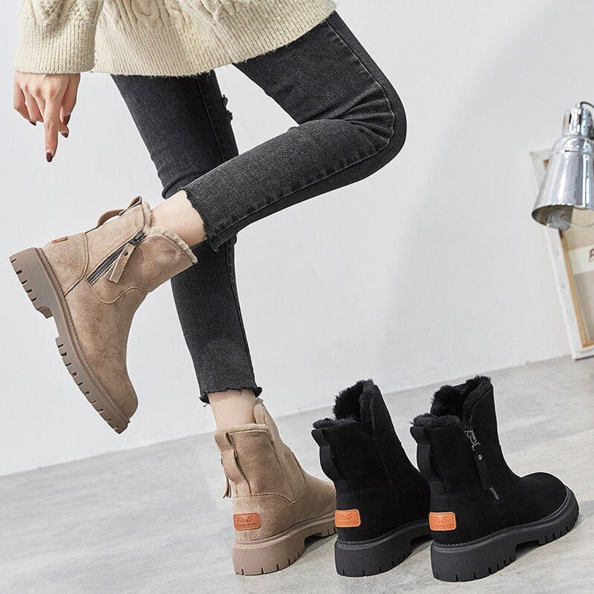 Norisse | Fleece Lined Platform Ankle Boots Faux Suede