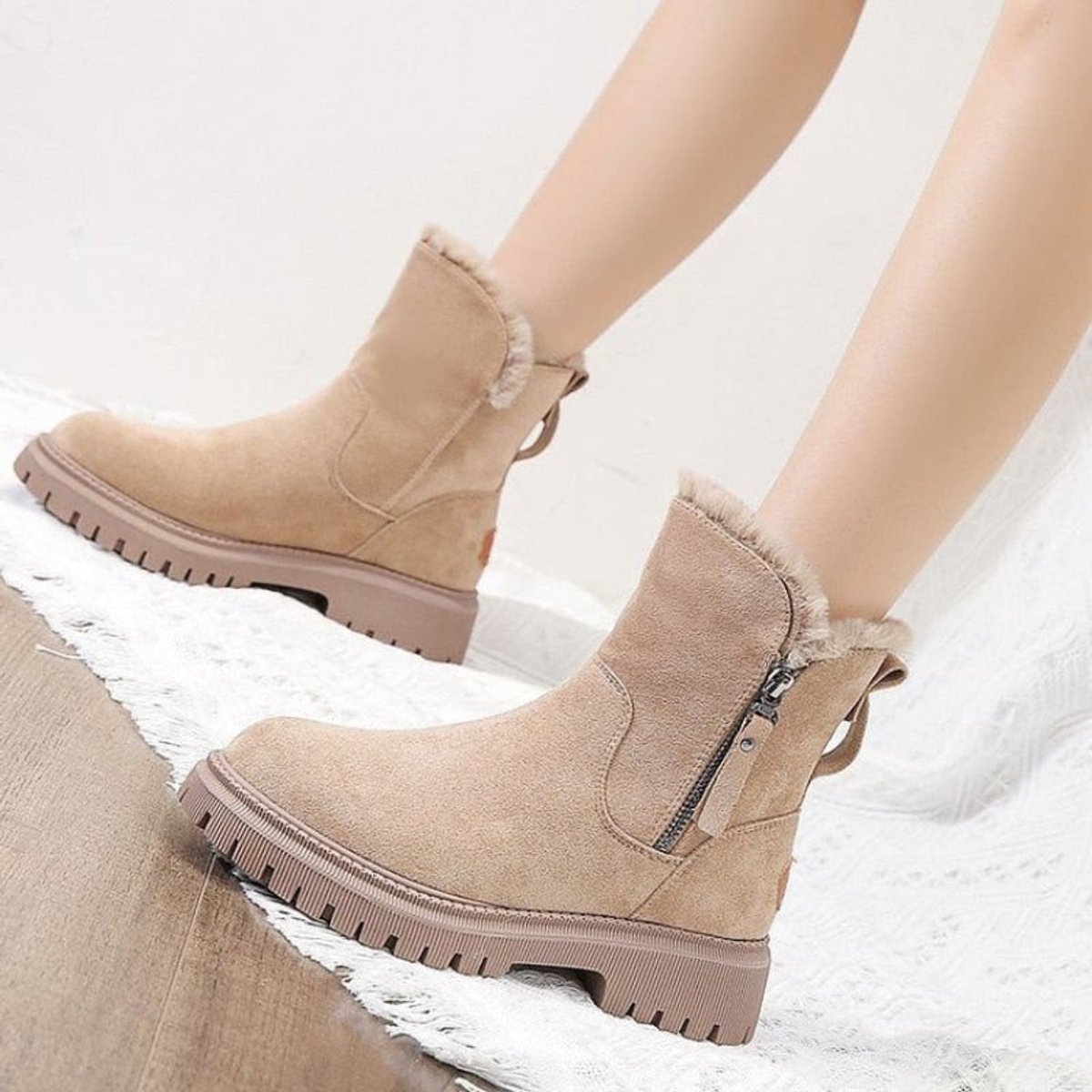 Norisse | Fleece Lined Platform Ankle Boots Faux Suede